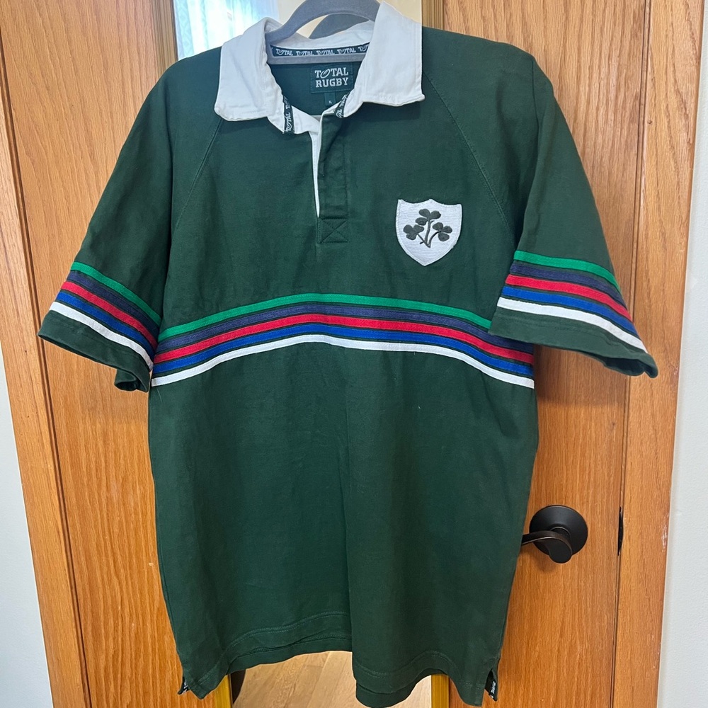 Green Stripe Polo Shirt with Contrast Collar